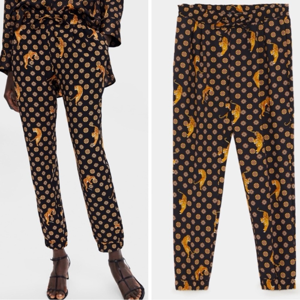 New Condition Zara Tiger Print Black Joggers Pants